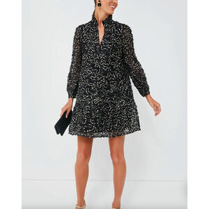 Tuckernuck Nightly Organza Palmerstone Black Gold Mini Dress XS Long Sleeve